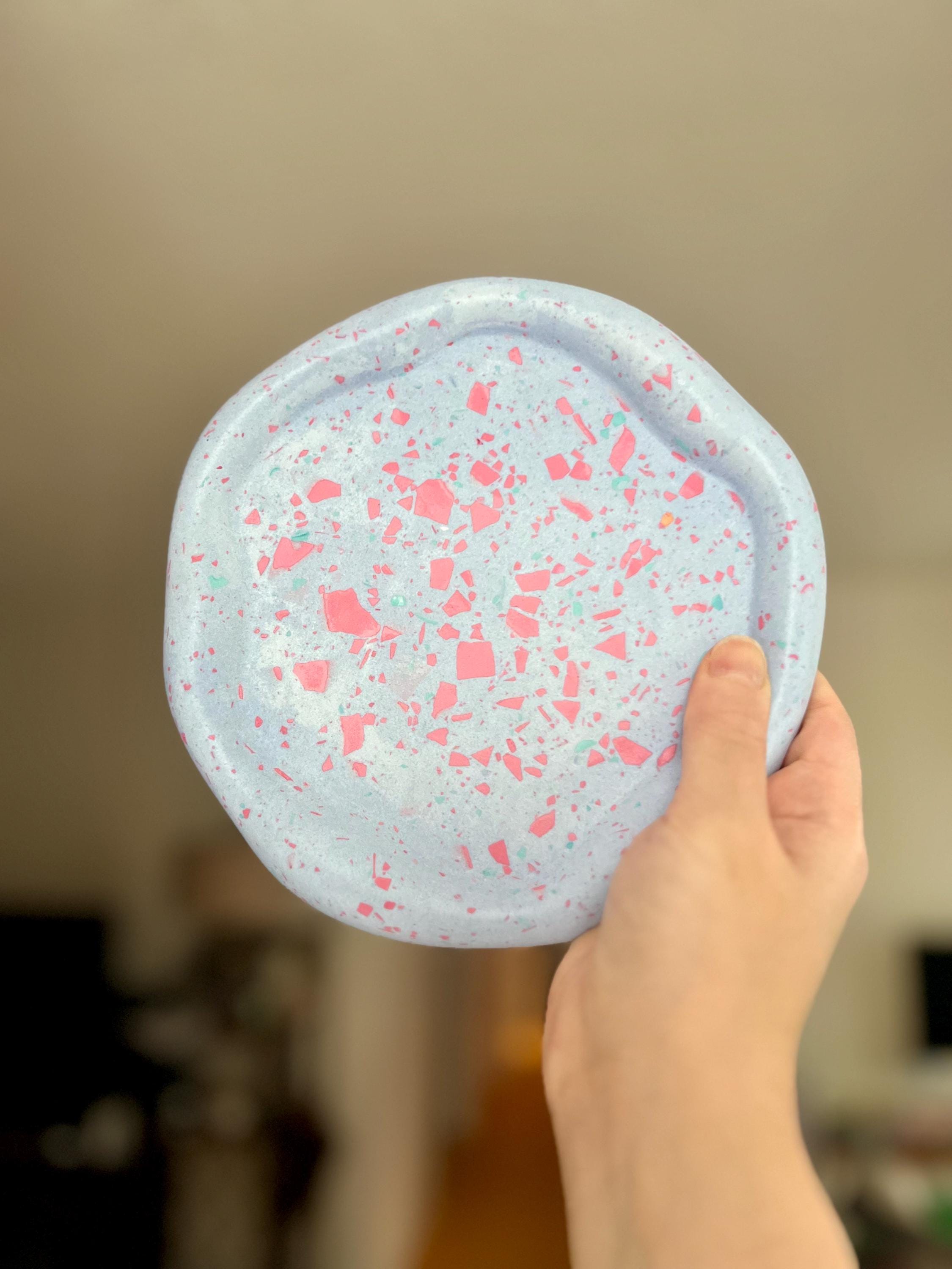 Handmade Terrazzo Irregular Tray, Periwinkle Blue and Pink, One Of A Kind Modern Home Decor