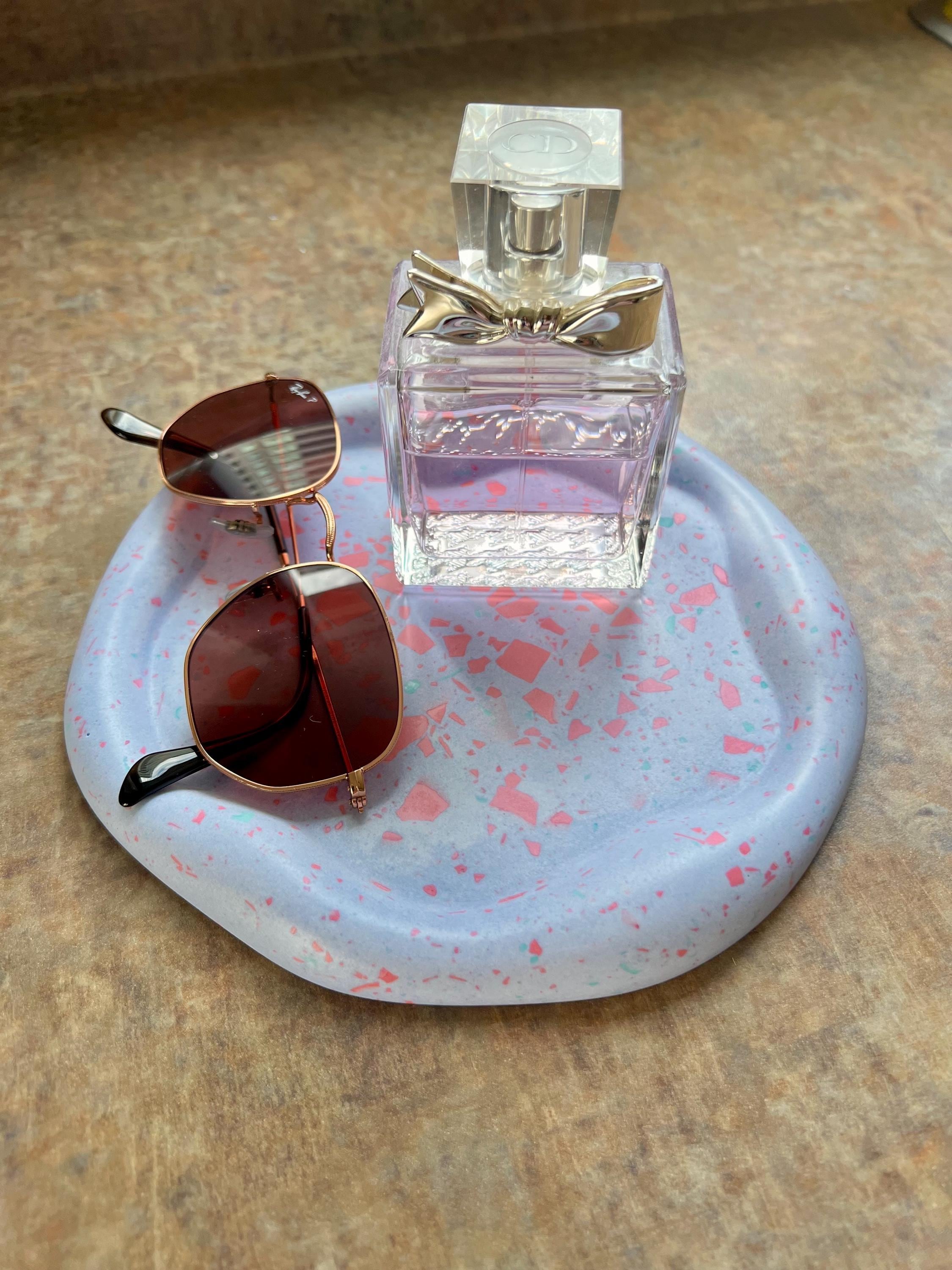 Handmade Terrazzo Irregular Tray, Periwinkle Blue and Pink, One Of A Kind Modern Home Decor