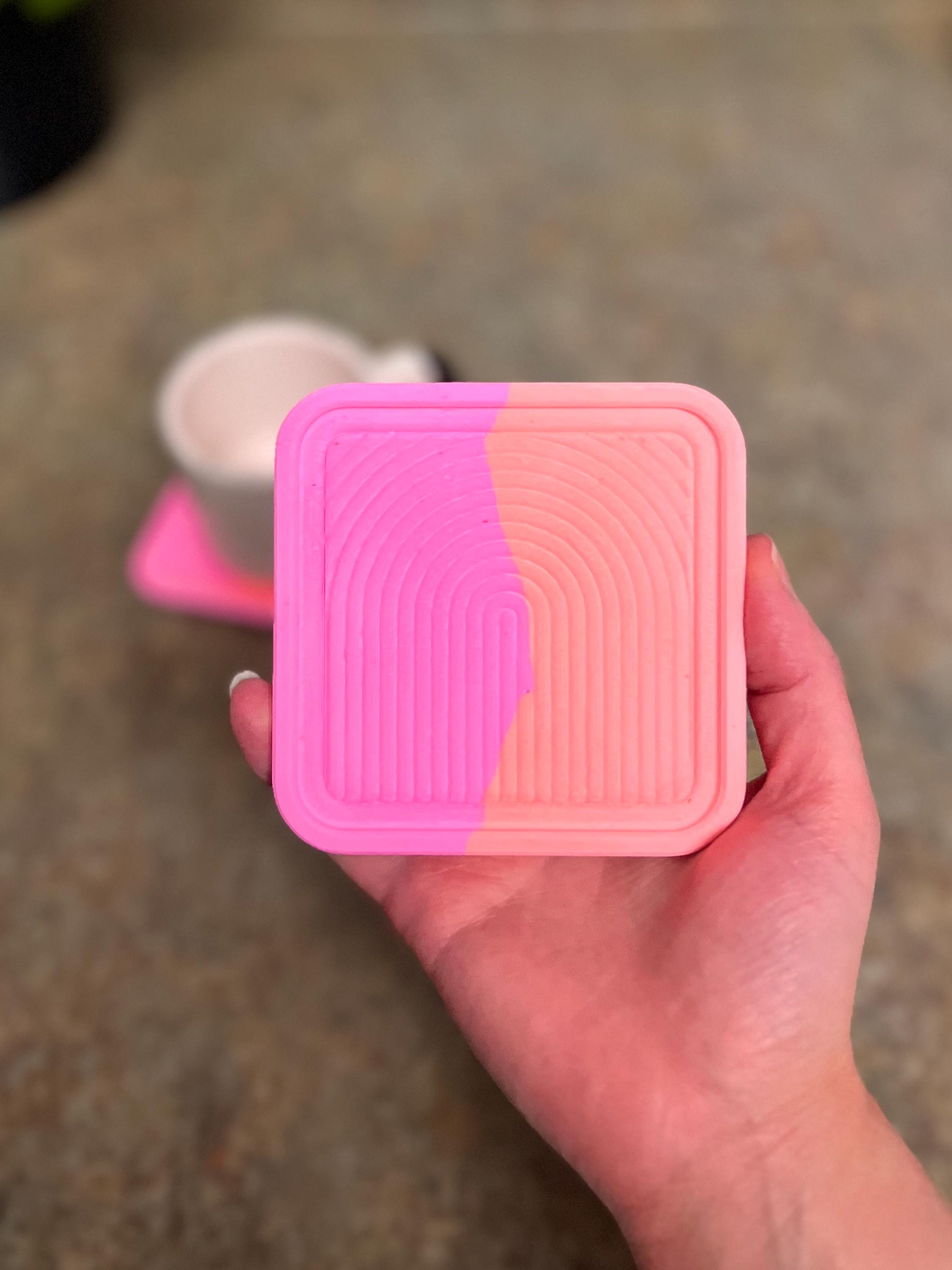 Handmade Coasters with Arch Accent, Bright Orange and Pink, eco-resin drinkware, Textured Minimalist Home Decor